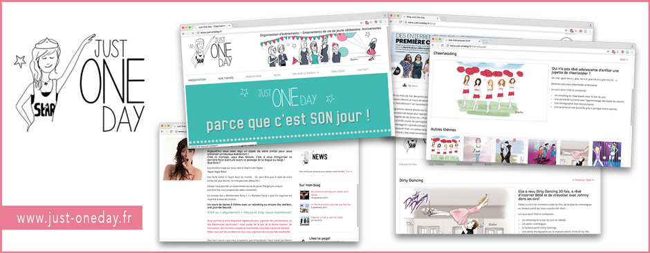 Réalisation du site just-oneday.fr, bannières, logo, créations graphiques, mise en page, website